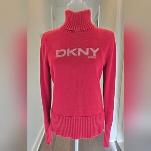 DKNY Jeans Red Rhinestone Turtleneck Sweater (Y2K Era) Size L